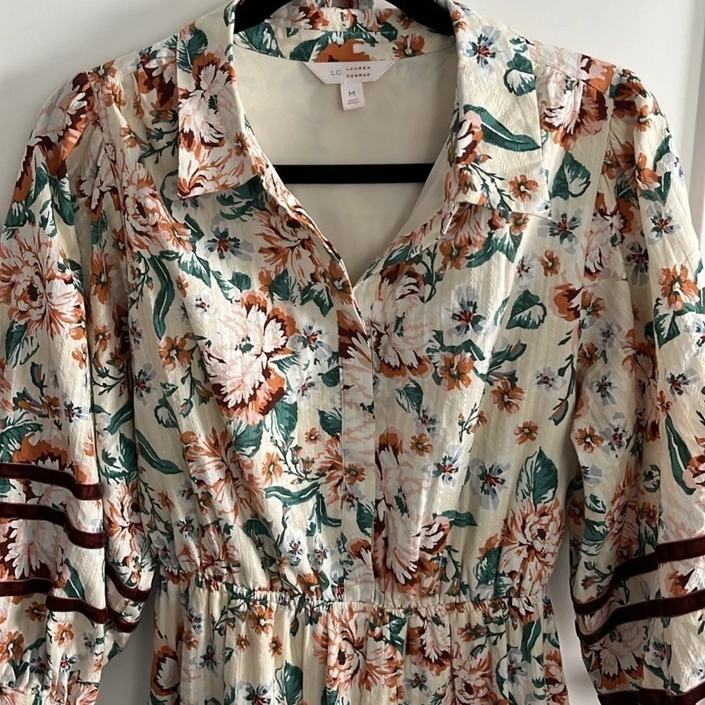 Lauren Conrad floral boho peasant ruffle hem mini dress size medium